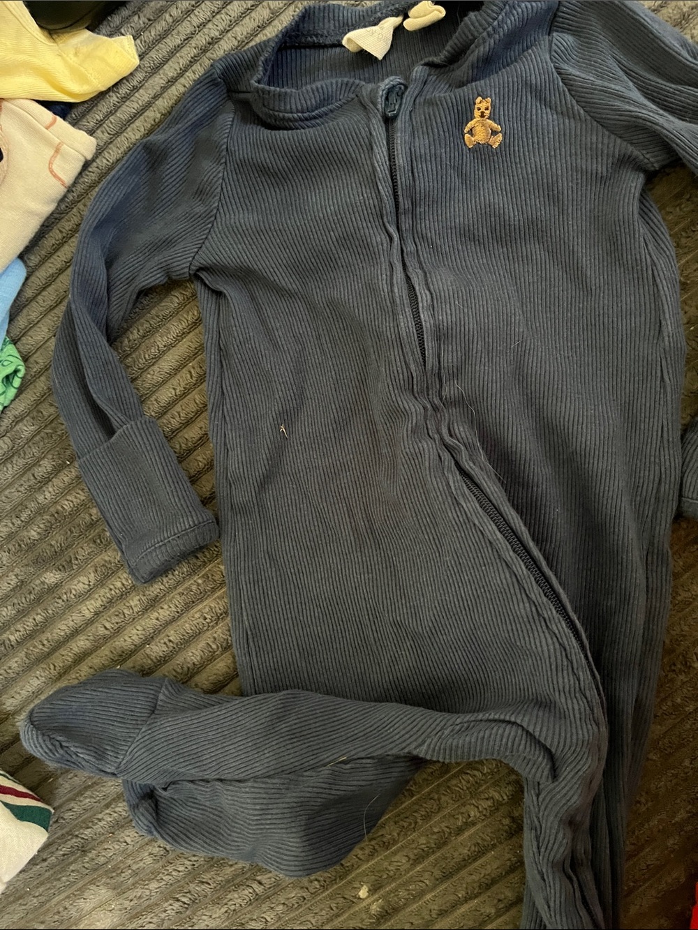 GAP Navy Ribbed Baby Footed Sleeper with Teddy Motif